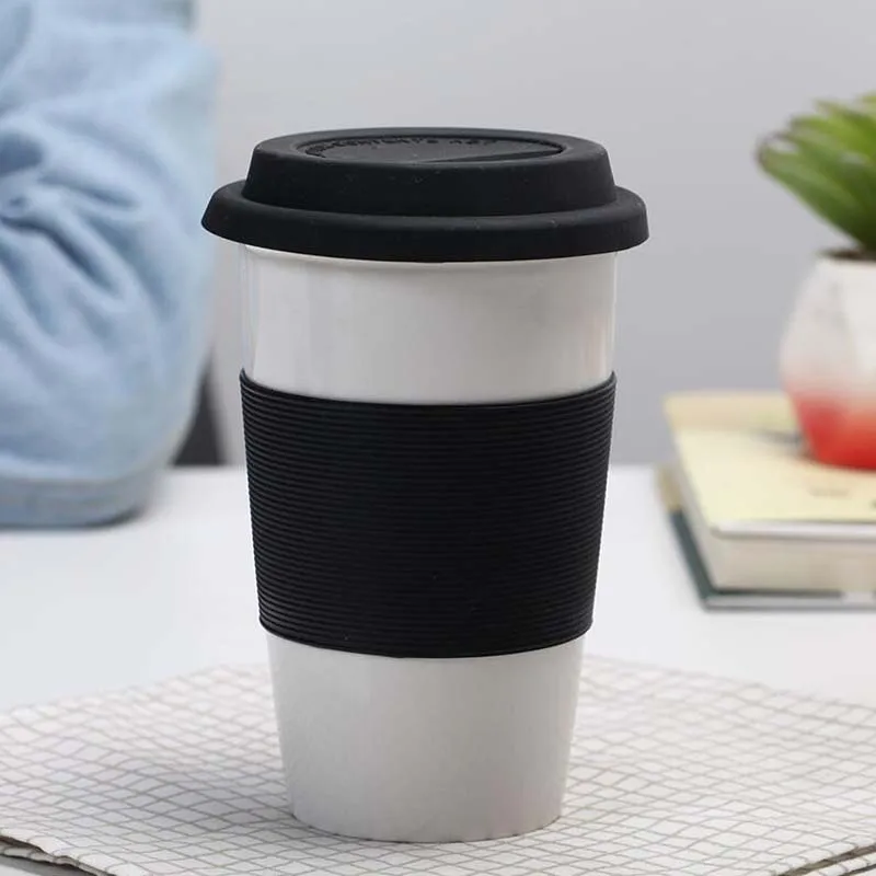 350 мл простая кофейная кружка, керамическая чашка для путешествий, кофейная кружка с силиконовой крышкой для чая и кофе, Заказная кофейная чашка - Цвет: White Black