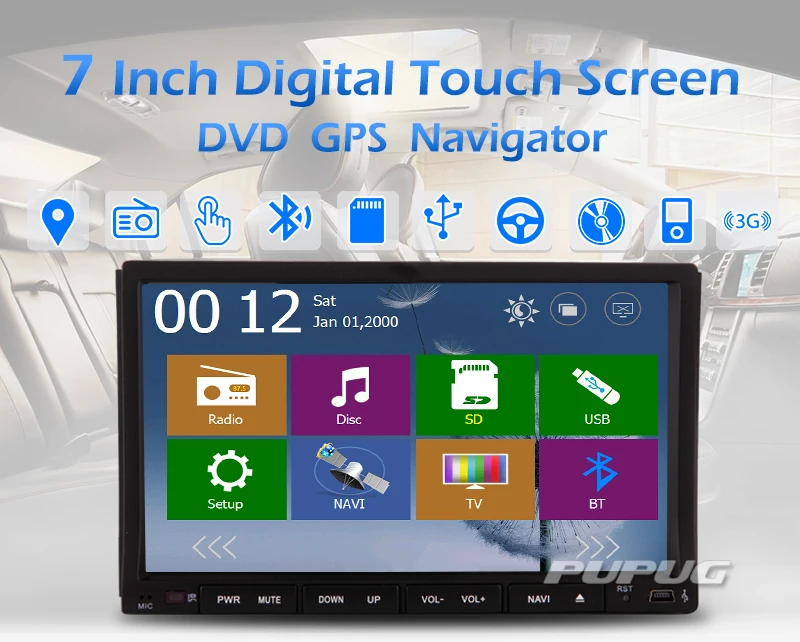 Sale Universal 2 Din 7" In Dash Car Electronics DVD Player GPS 2din Car Stereo /Radio/FM/USB/SD/Bluetooth/ Free Map+Free 3G dongle 1