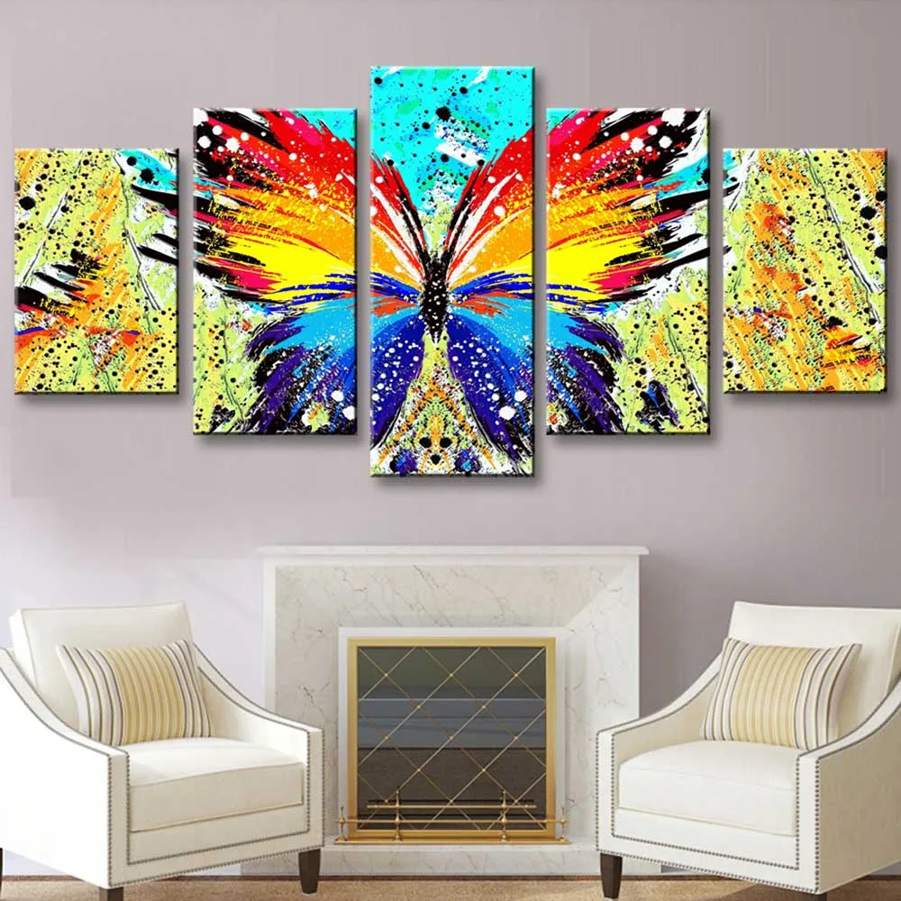 5 pieces high-definition print Abstract butterfly canvas oil painting poster and wall art living room picture HUDIE5-1 (5)