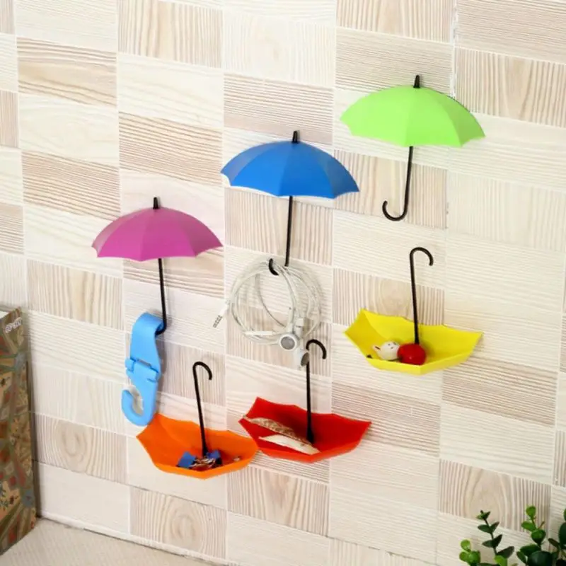 

3Pcs Colorful Umbrella Shaped Wall Hook Key Holder Organizer Decorative Hanger House Decor