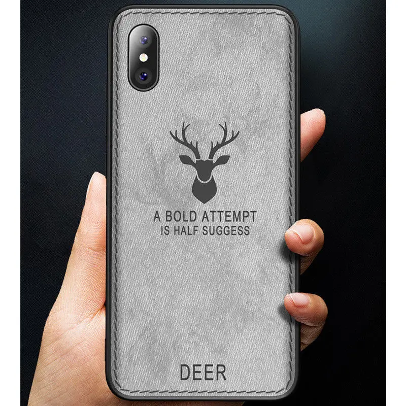 

Fashion Elk Deer Pattern Case For iPhone XS Max XR X Hybrid TPU/PC/Canvas Back Shockproof Armor Cover For iPhone X 6 6S 7 8 Plus