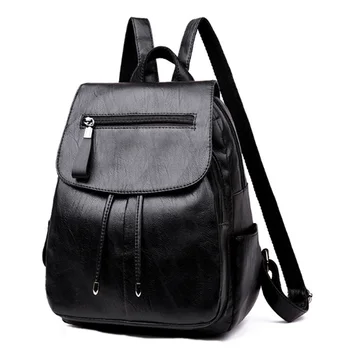 

Fashion Women'S Backpack Teen Leather Fit Teen Girl Casual Black Backpack Large Capacity Female Travel