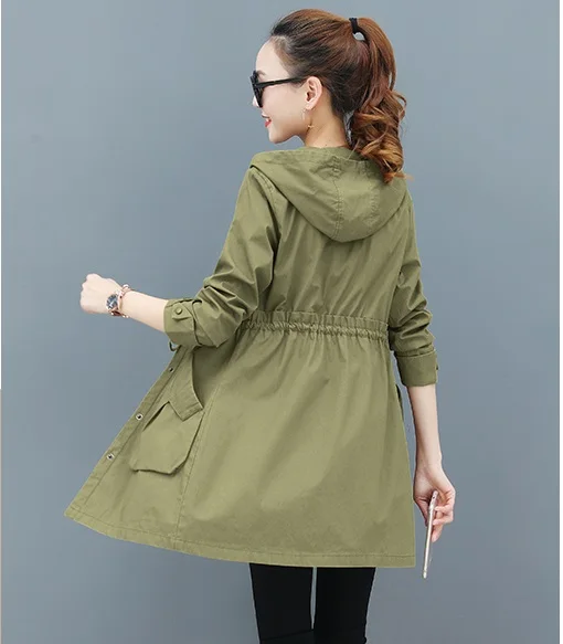 Spring Autumn Trench Coat Women Full Sleeve Thin Overcoat Medium Long Windbreaker Female New Temperament Hooded Clothing