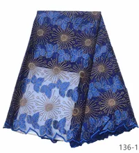 African Material Lace Fabric For Wedding Blue Nigerian French Lace Fabric With Stones 2019 High Quality Lace Material 136