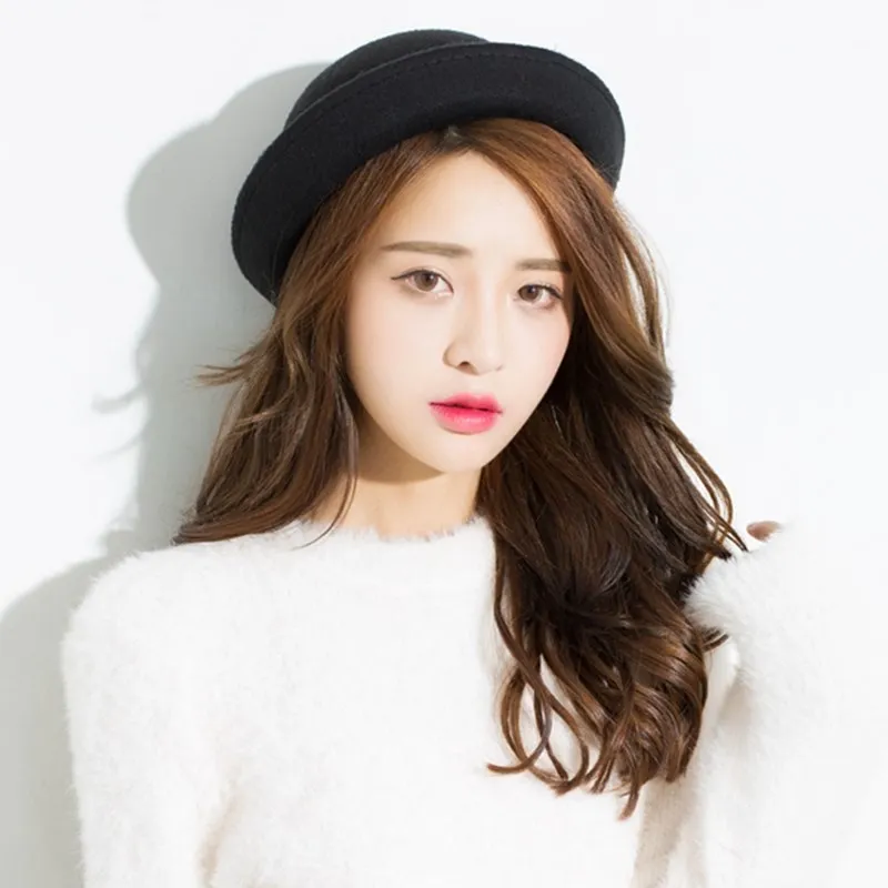 

Wholesale 2018 New Winter Cap Vintage Laday Prok Pie Chapeu de Feltro Bowler Gambler Top Hat Lady Fedoras Wool Felt Fedora Hats