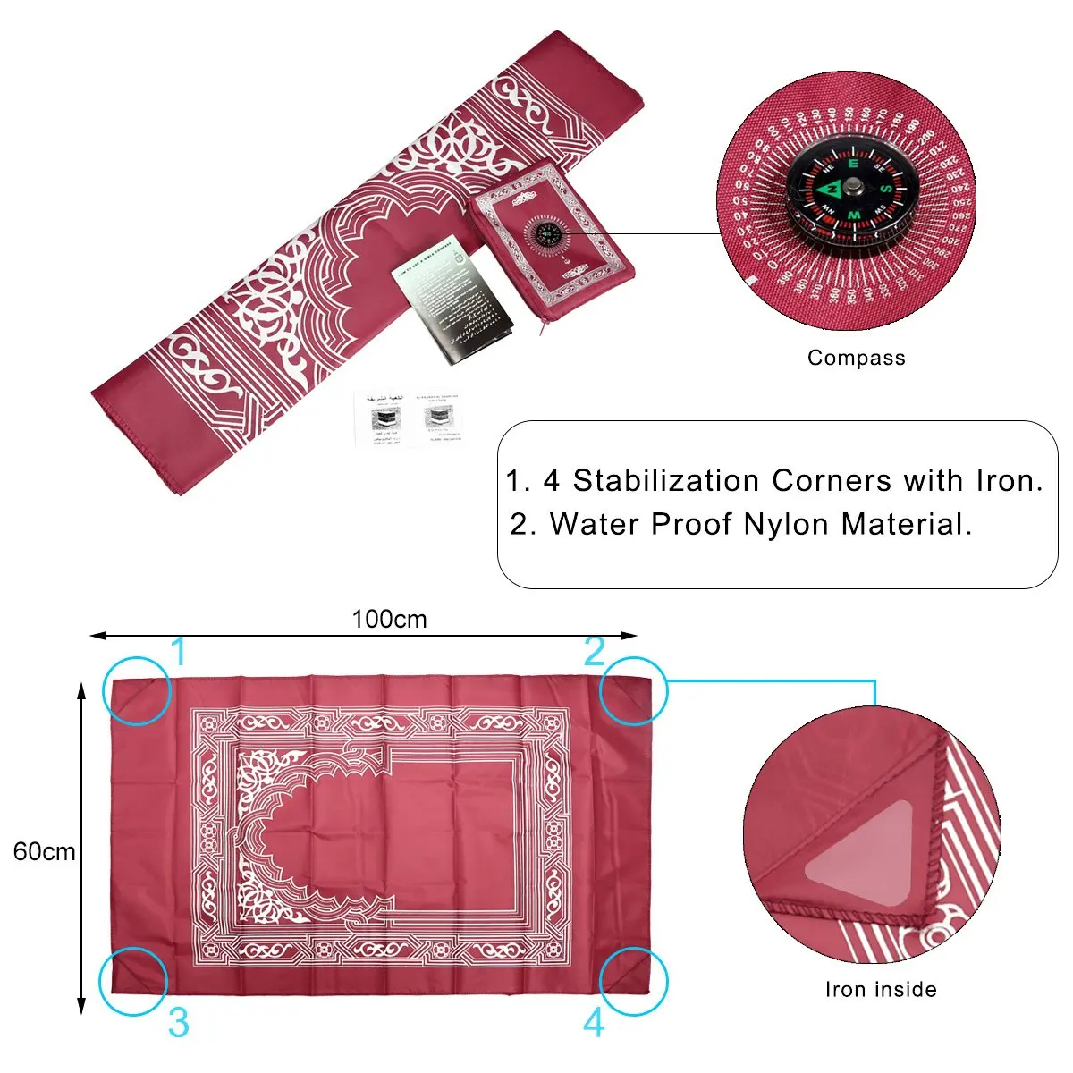 5 цветов 100x60 см красный переносной Молитвенный Ковер на коленях поли коврик для мусульманского ислам водонепроницаемый молитвенный коврик