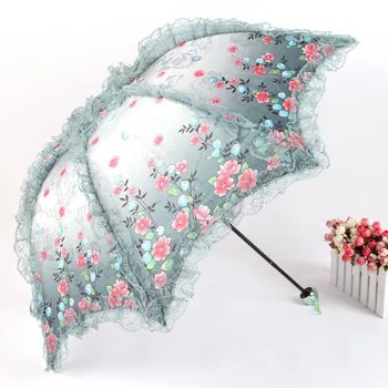

Lace Jacquard Parasol Uv Protection Umbrella Three Folding Sun Rain Women