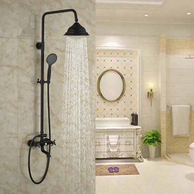 Contemporary Oil Rubbed Bronze Shower Faucet Bath Tub Rainfall Contemporary Oil Rubbed Bronze Shower Faucet Bath Tub Rainfall With Hand Double Handles