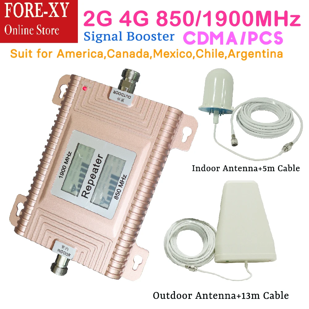

Fast 2G 4G Network cdma 850MHz pcs 1900MHz Cell Phone Signal Booster 3G LTE Mobile Cellular Signal Repeater with antenna