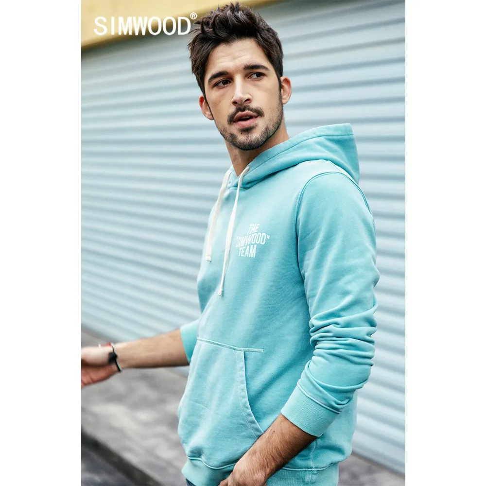  SIMWOOD 2019 autumn New Hoodie Men 100% Cotton Letter Print Hooded Sweatshirts Male Plus Size Casua