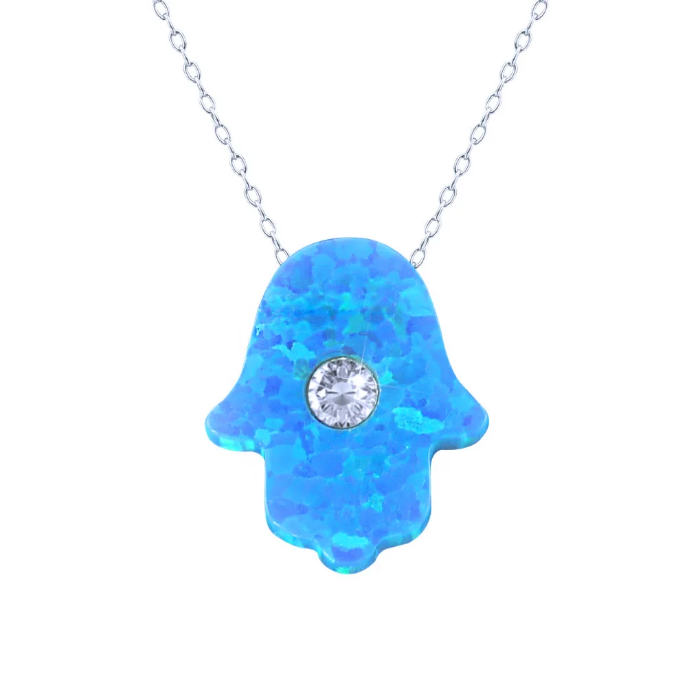 Fatima hamsa necklaces fire opal blue hamsa hand pendant jewish hamsa jewelry 925 sterling