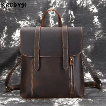

Original Handmade Genuine Crazy Horse Leather Women Laptop Notebook Backpack Vintage Cowhide Men Travel Satchel Daypack Knapsack
