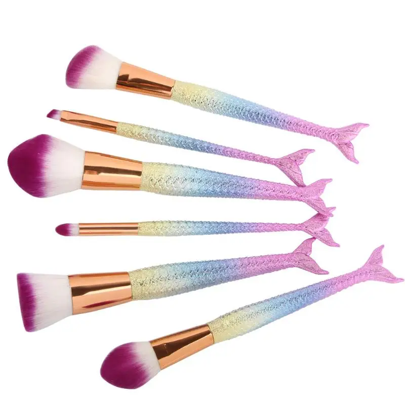 6PCS Fashion Mermaid Makeup Brushes Synthetic Hair font b Power b font Foundation Cosmetic Brushes font