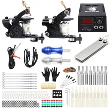 Полный профессиональный набор для татуировки лайнер-шейдерная Татуировка 2 машинных набора набор блок питания, иглы наконечник