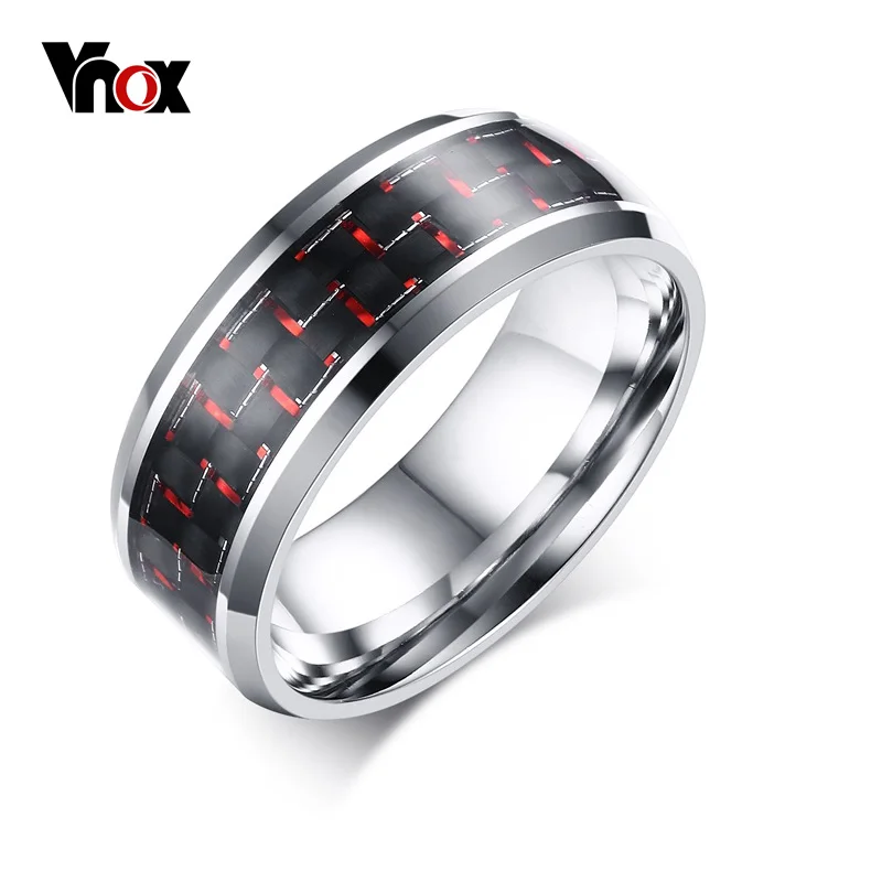 Vnox мужские кольца синий и красный цвет углеродное волокно Нержавеющая Сталь Обручальные кольца для мужчин ювелирные изделия
