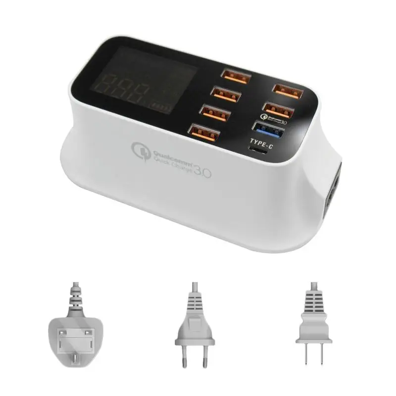 3.0 نوع-C متعددة الوظائف ذكي شاشة ديجيتال متعددة USB منافذ شاحن سريع للهاتف المحمول شاحن الجهاز اللوحي 3.0 نوع-C متعددة الوظائف ذكي شاشة ديجيتال متعددة USB منافذ شاحن سريع للهاتف المحمول شاحن الجهاز اللوحي