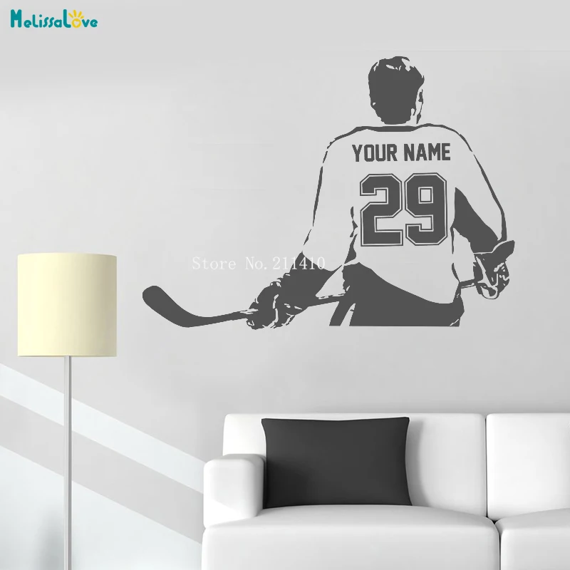 Sports Choose Your Name and Number Personalized Custom Hockey Player Wall Decal Vinyl Sticker Home Decoration Boy Gifts YT994