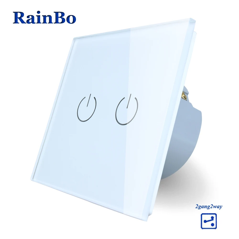 

RainBo Touch-Switch Screen-Crystal Glass-Panel wall-switch EU-Standard 110~250V Light-Switch 2gang-2way A1922W/B