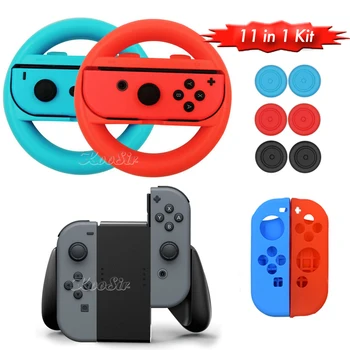 

Nintend Nintendos Switch JoyCon Handle Grips Stand Racing Wheel Holder Bracket + Silicone Case Analog Caps for Nintendo Switch