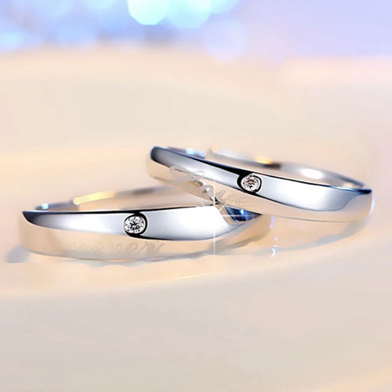 DOYUBO Romanti 925 Sterling Silver Lovers Rings Engraving Love you Forever Adjustable Size Luxury Silver Couples Rings VB227