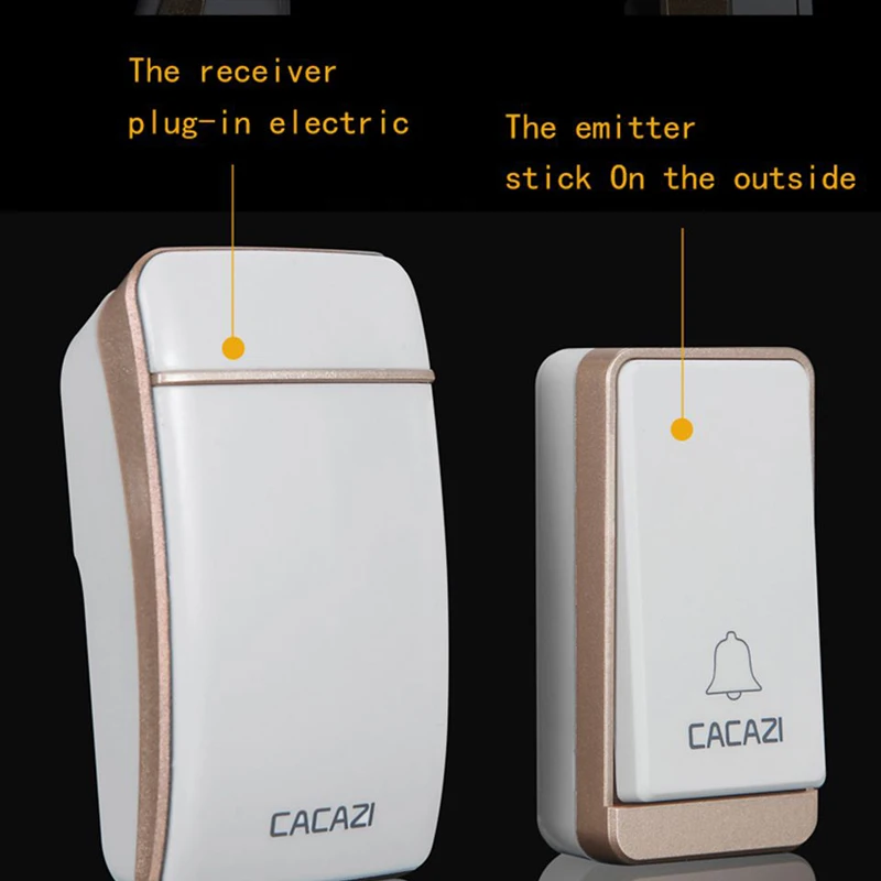 CACAZI Self-Powered Wireless Doorbell Waterproof Smart No Battery 200M Remote LED Home Calling Bell 38 Rings 3 Volume EU Plug CACAZI Self-Powered Wireless Doorbell Waterproof Smart No Battery 200M Remote LED Home Calling Bell 38 Rings 3 Volume EU Plug