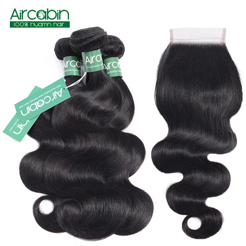 Brazilian Hair Weave Bundles Body Wave Bundles With Closure 3 Bundles Free Part Non Remy Human Hair Extensions Aircabin Hair