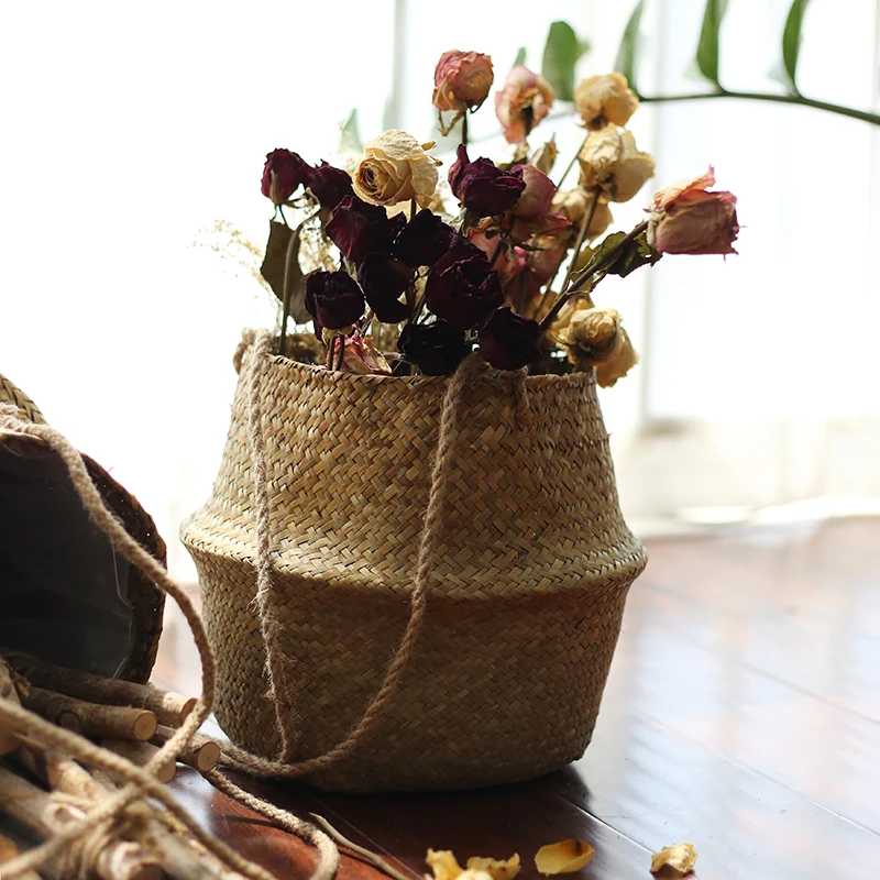 WHISM Hanging Flower Basket Seagrass Plant Flower Pots Decorative Wicker Planter Flowerpot for Home Living Room Bedroom Decor WHISM Hanging Flower Basket Seagrass Plant Flower Pots Decorative Wicker Planter Flowerpot for Home Living Room Bedroom Decor