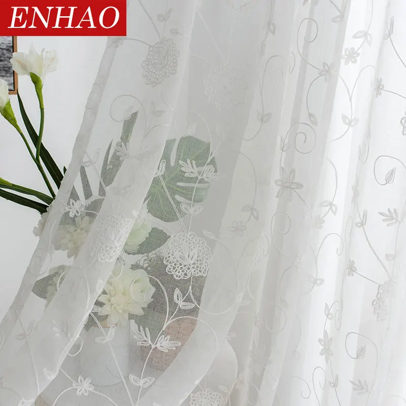 

ENHAO Europe White Curtains Window Tulle Curtains for Living Room Bedroom Transparent Voile Sheer Curtains for Window Drapes