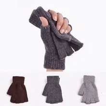 Шерстяные зимние мужские и женские перчатки, вязаные эластичные перчатки без пальцев, теплые перчатки без пальцев