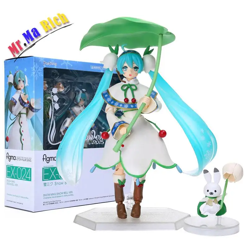 

Japan Anime Action Figure Vocaloid Hatsune Miku Snow Miku 2015 Figma Ex-024 Snow Bell Ver Pvc 13cm Face Changeable Kids Toy Doll
