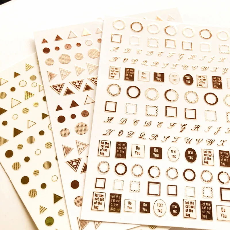 Новейший M-C6, розовый, золотой, геометрической формы, дизайн линии, 3d дизайн ногтей, шаблон, наклейка, цветы для ногтей