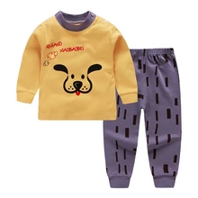 WEIXINBUY/хлопковые детские пижамные комплекты теплая одежда для маленьких мальчиков и девочек детская одежда для сна с героями мультфильмов топы с длинными рукавами+ штаны, 2 предмета