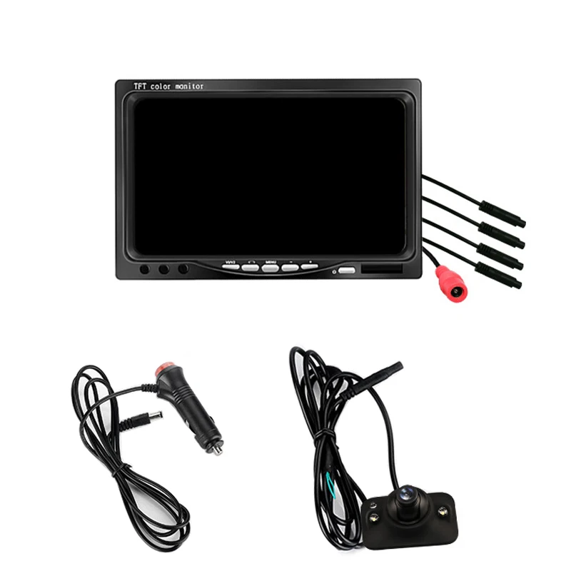 WHEXUNE 7 inch Car Monitor Reverse parking monitor 4 split screen input Remote controlFront/Left/Right/Rearview camera optional