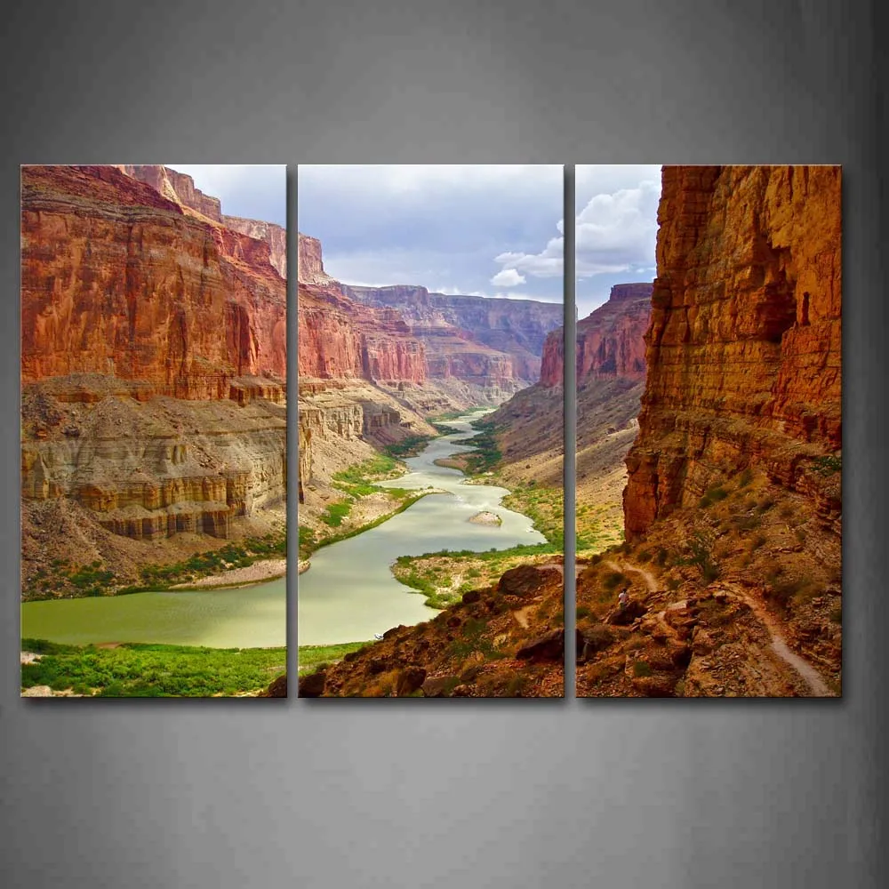 

Framed Wall Art Pictures River Canyon Canvas Print Landscape Modern Posters With Wooden Frame For Home And Office Decor