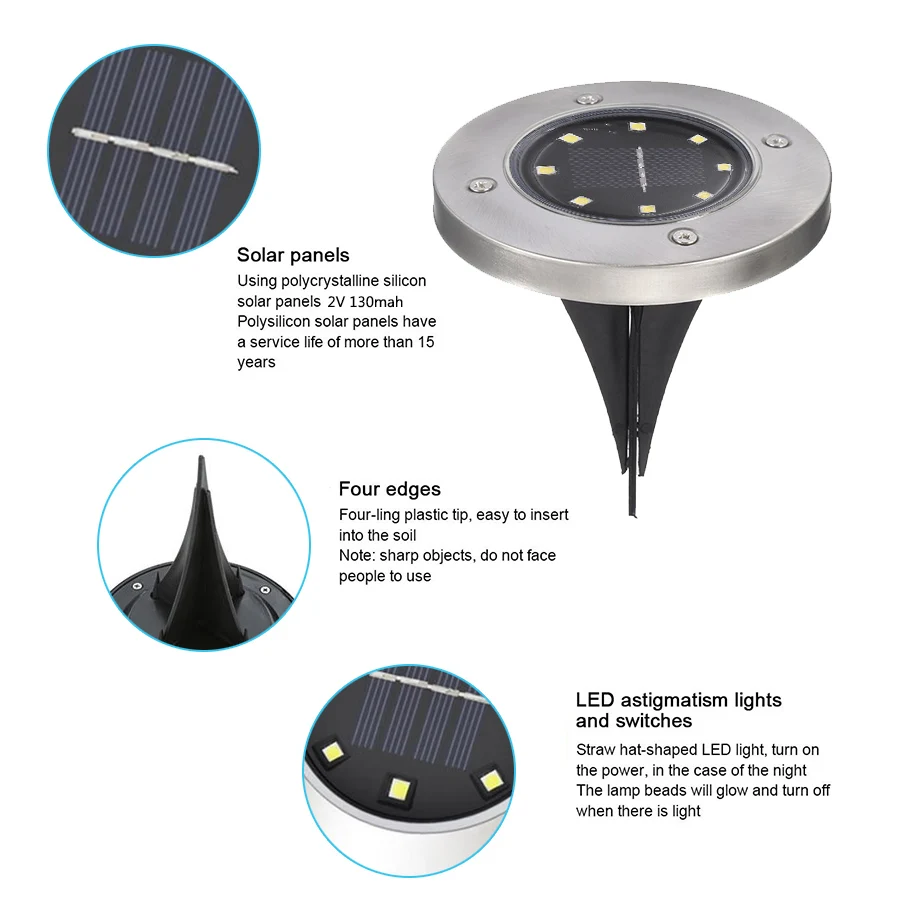 3 шт./компл. водостойкий 8 светодиодный ных солнечной энергии наземные лампы Солнечный Похоронен Свет Открытый Путь Сад газон подъездная