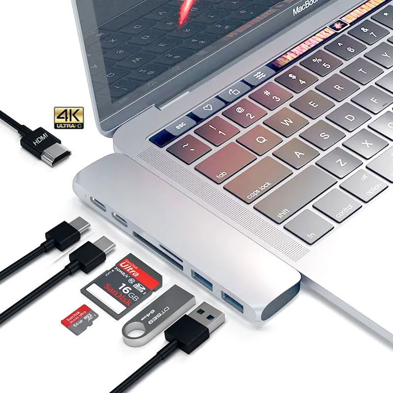 Type-C концентратор USB 3,1-HDMI адаптер 4K Thunderbolt 3 USB C концентратор с концентратором 3,0 TF sd-ридер слот PD для MacBook Pro/Air