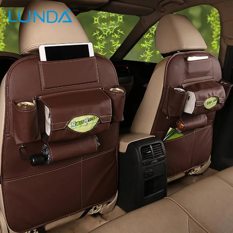 Leather Car Seat Back Folding Portable Storage Bag Multi Use Car