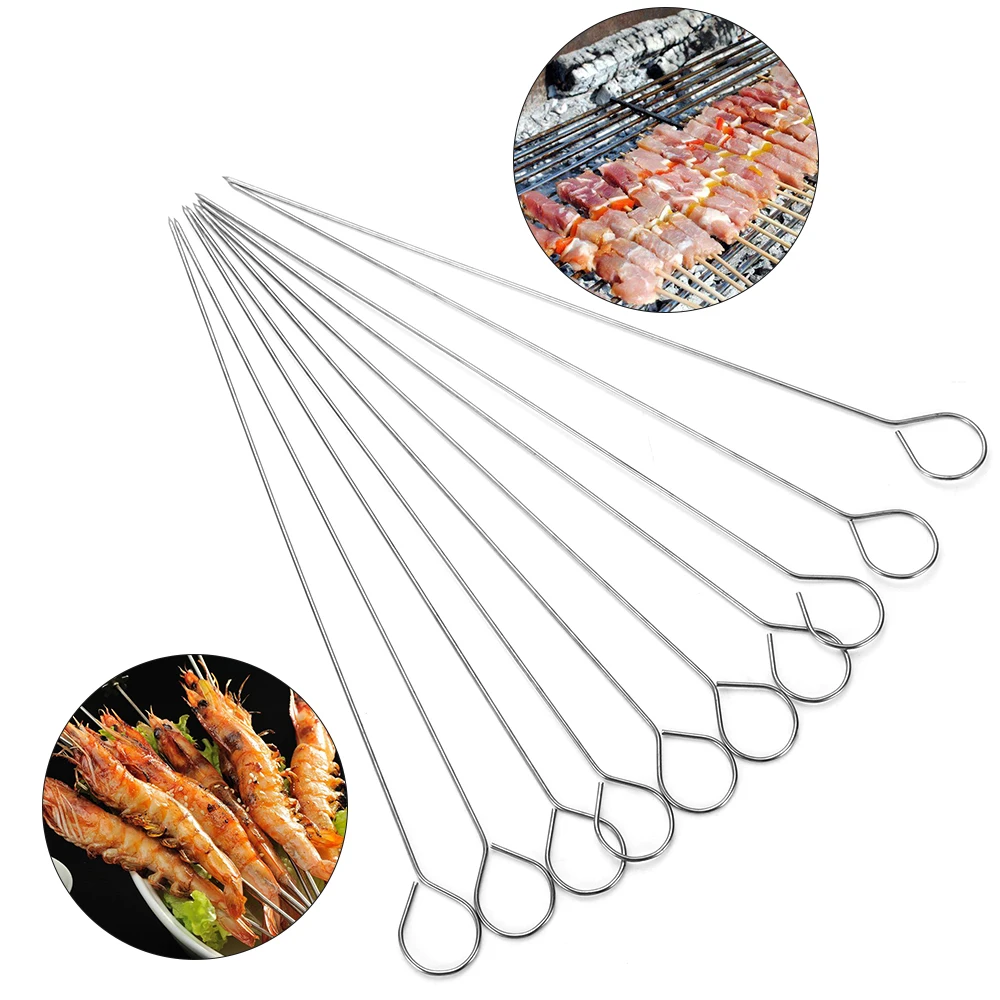 10PCS Meat Goose Durable Round Roast Skewers Stick Stainless Steel BBQ Needle Barbeque for Home&Garden Kitchen Camping Picnic