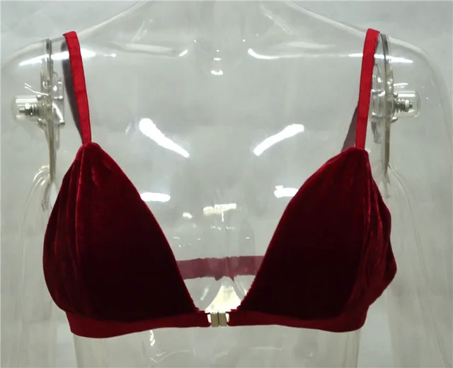 Burgundy Velvet Lace Bra Women Sexy V Neck Lingerie Padded Strappy Deep