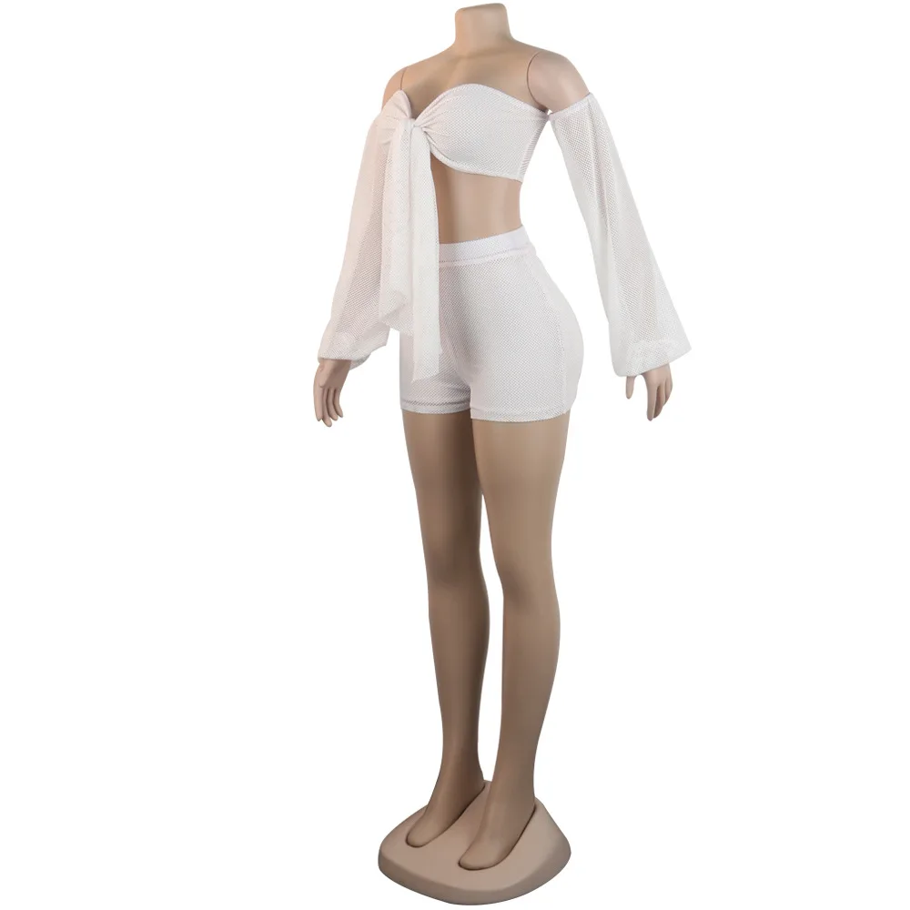 Adogirl сетчатый лоскутный комплект из 2 предметов, Летний Топ без бретелек с длинным рукавом+ штаны, женская летняя одежда для ночного клуба