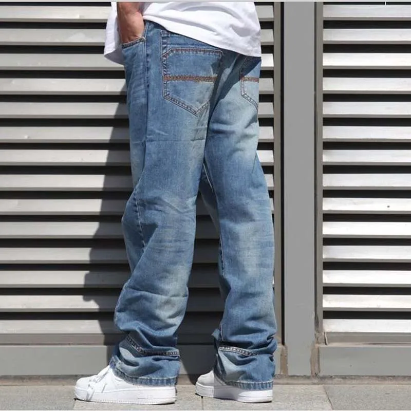 Casual Loose Denim Jeans Men 2015 Fashion Skateboard Jeans Pants Straight HIp Hop LOng Trousers Plus Size 30-46