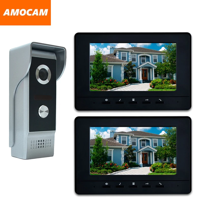 7\ LCD 2pcs Monitor Video Door Phone Intercom Doorbell System Home Security Intercom Kits IR Camera Door bell Intercom Doorphone