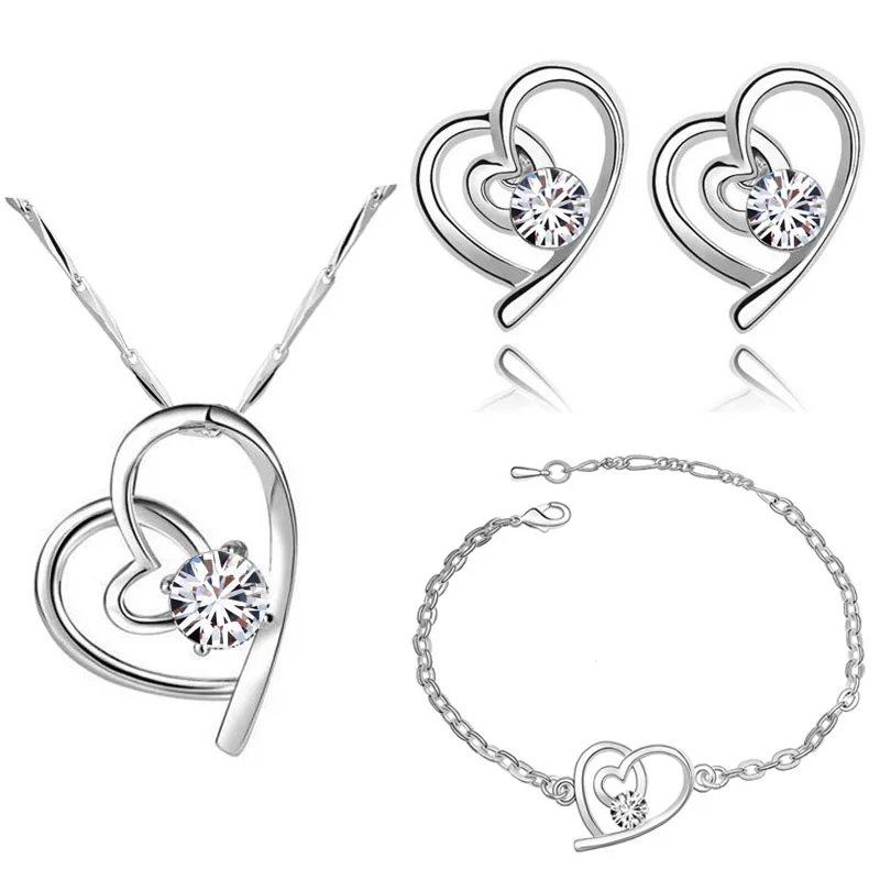 

2017 summer New Arrival Hotselling Wholesale Classic Czech Zircon Crystal Heart Pendant jewelry Set Necklace+Earrings K0333