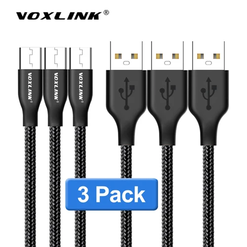 VOXLINK Micro USB кабель для Xiaomi samsung S8 9, быстрая зарядка, синхронизация данных, зарядный кабель для huawei, Android, мобильный телефон, USB кабели - Цвет: Black-3Pack