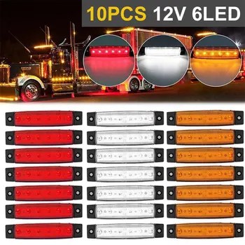 

10Pcs 12V 6 LED Truck Side Light Marker Indicator Light Turn Signal Lamp Trailer Tail Warning Lamp Brake Lights White