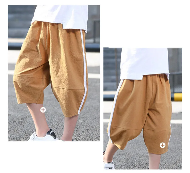 fashion 2018 cotton linen knee length boys pants kids loose trousers clothing children summer pants for teenage boys clothes (16)