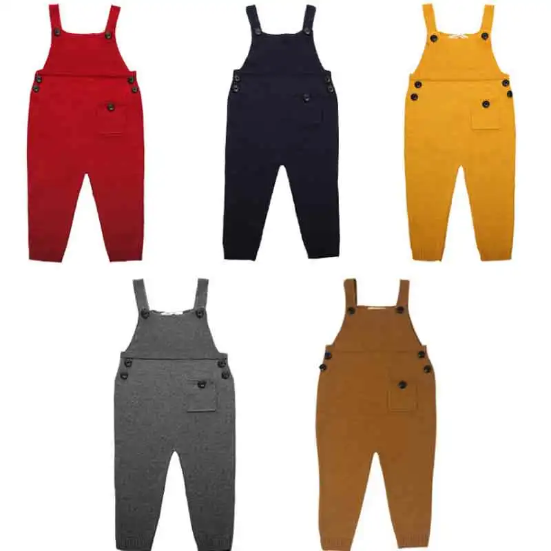 New Autumn Baby Girls Overalls Knit Cotton Boy Clothes Harem Pants Knit Kids Suspender Boy Girls Trousers 5 colors Jumpsuit  (2)