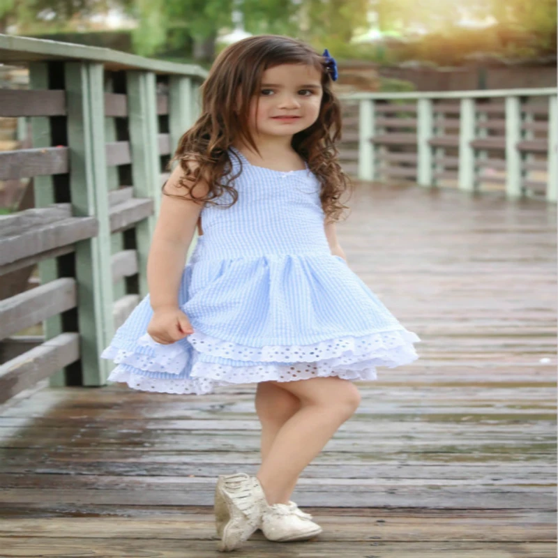 

New Summer Clothes Sleeveless ruffled baby girls dress Cute halter dress with butterfly tie wear outfits 1pcs set 1-5 year old
