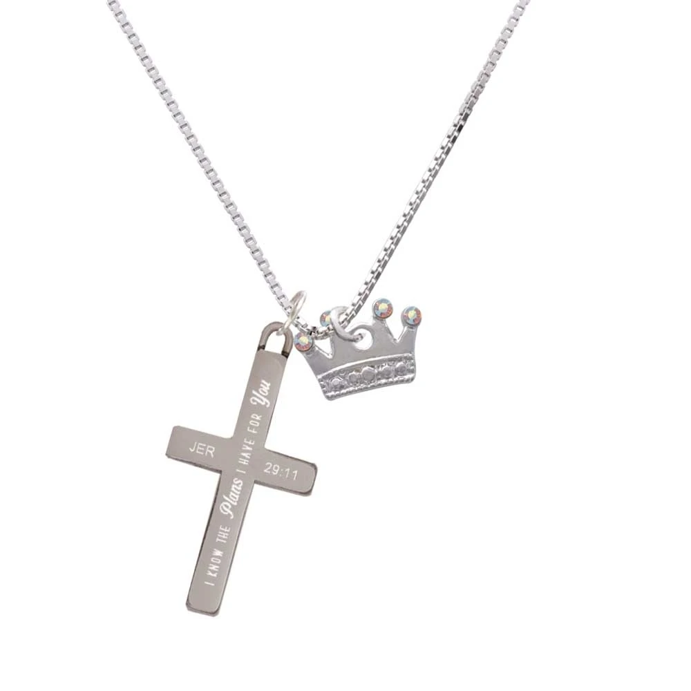 Crown with Crystals and Textured Bottom - Plans I Have for You - Cross Necklace