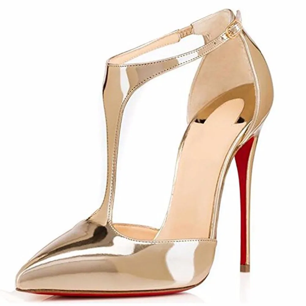 Gold Shiny Patent Leather Woman Pumps High Heel Red Sole Poited Toe Ladies Sexy Party Wedding Dress Shoes Women Pumps Wholesale